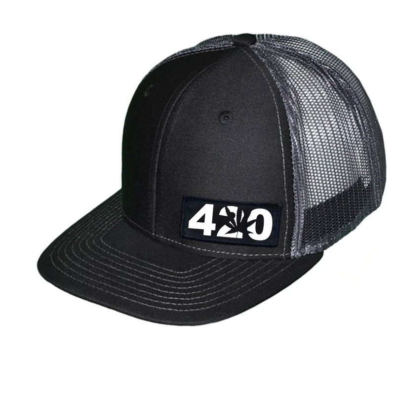 420 Leaf Logo   Patch Snapback Trucker Hat Black/Gray