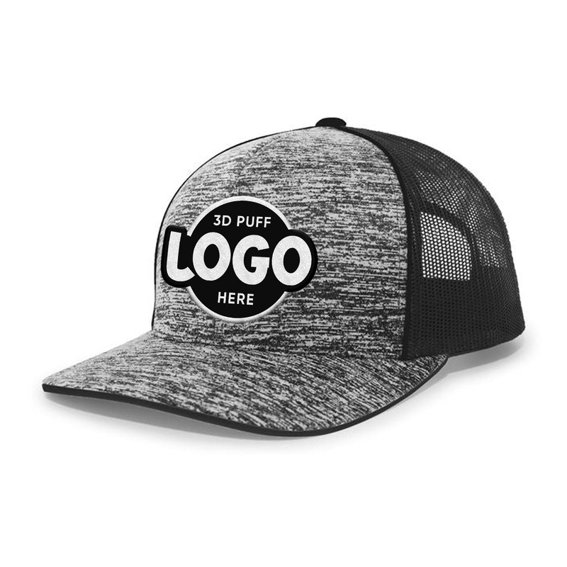Custom Embroidered Pacific Headwear 106C Aggressive Heather Trucker Snapback Cap – 3D Embroidery