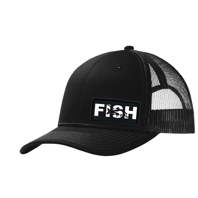 Fish Carp Logo   Patch Snapback Trucker Hat Black