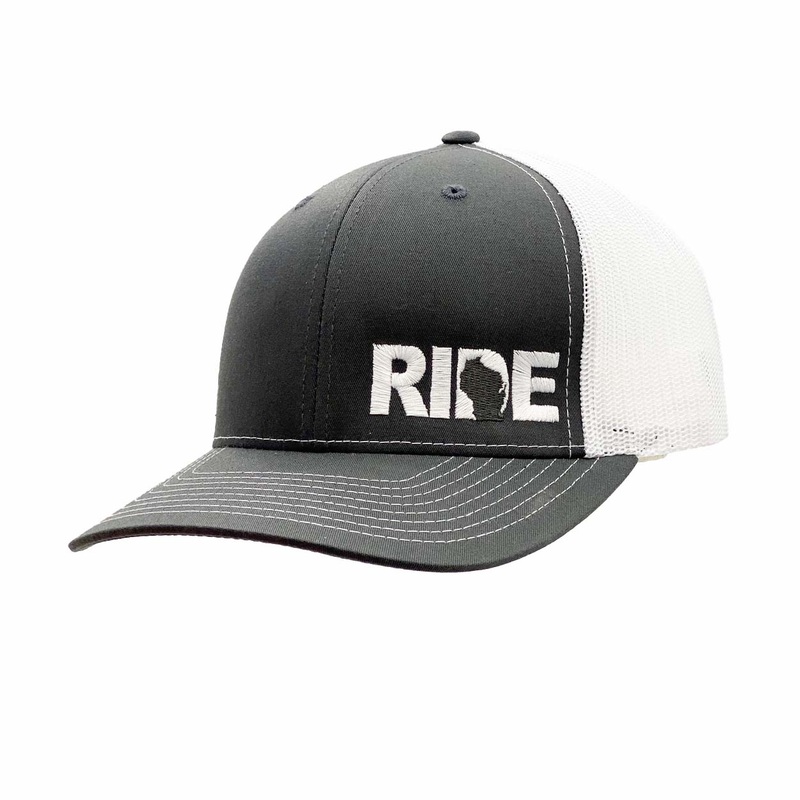 Ride Wisconsin  Pro Embroidered Snapback Trucker Hat Gray/White