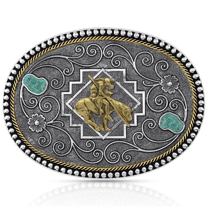 Country Roads Turquoise Buckle with End of Trail