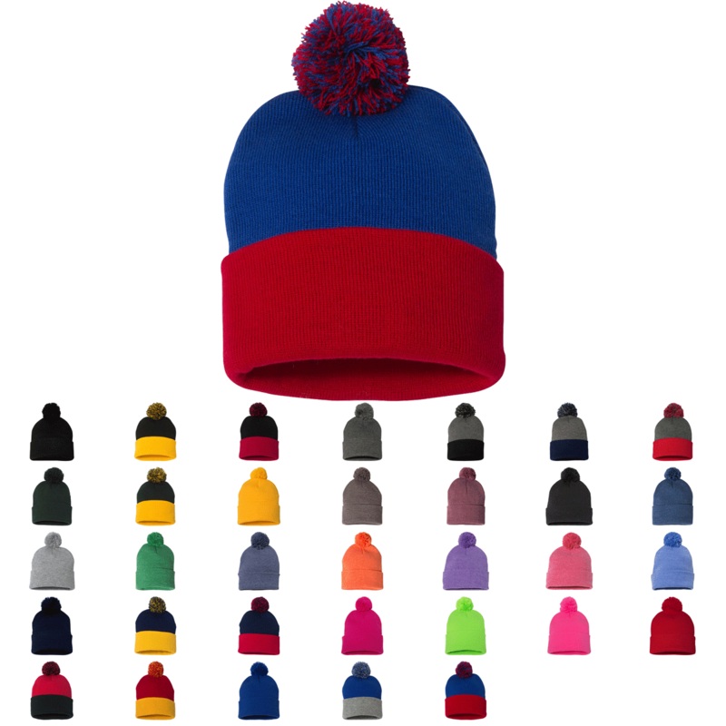 Sportsman SP15 – Pom Pom 12 Knit Beanie, Knit Cap with Cuff, Pom – SP15