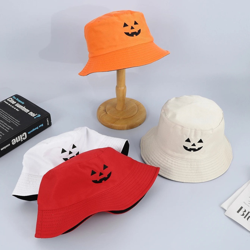 New Halloween-Themed Embroidered Pumpkin Smiling Bucket Hat