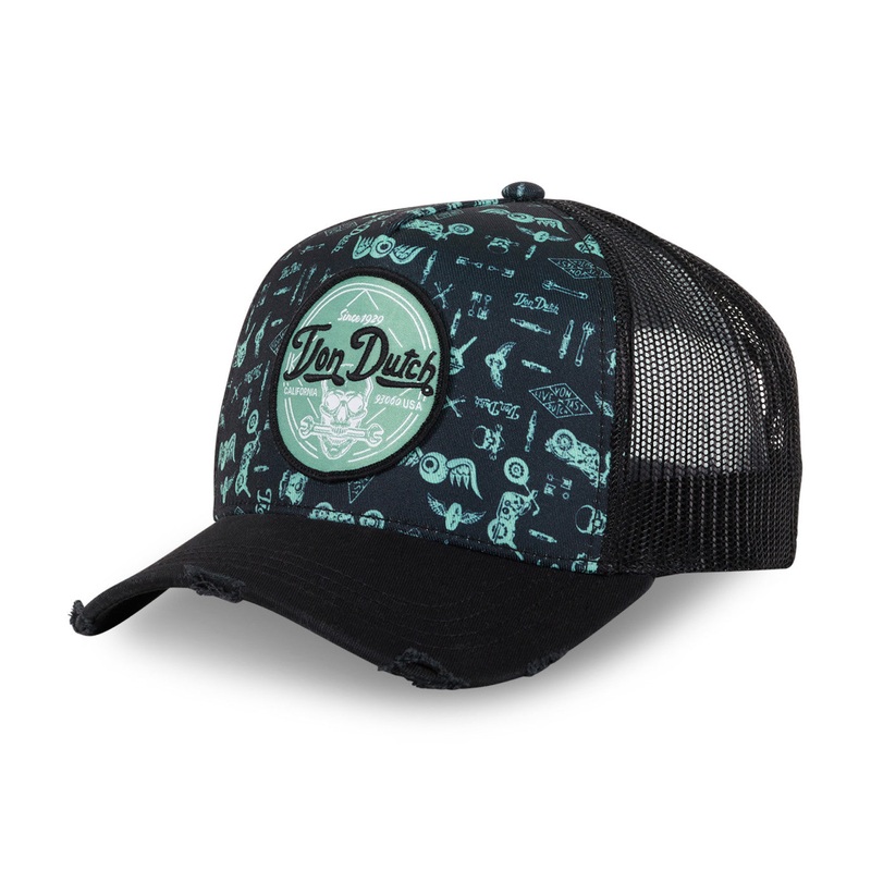 Von Dutch – Full Meca Print  – 5-Panel Trucker Cap – Black
