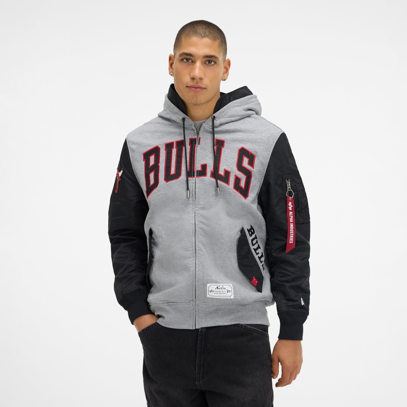 Alpha Industries x Chicago Bulls Gray MA-1 Full Zip Fleece Jacket
