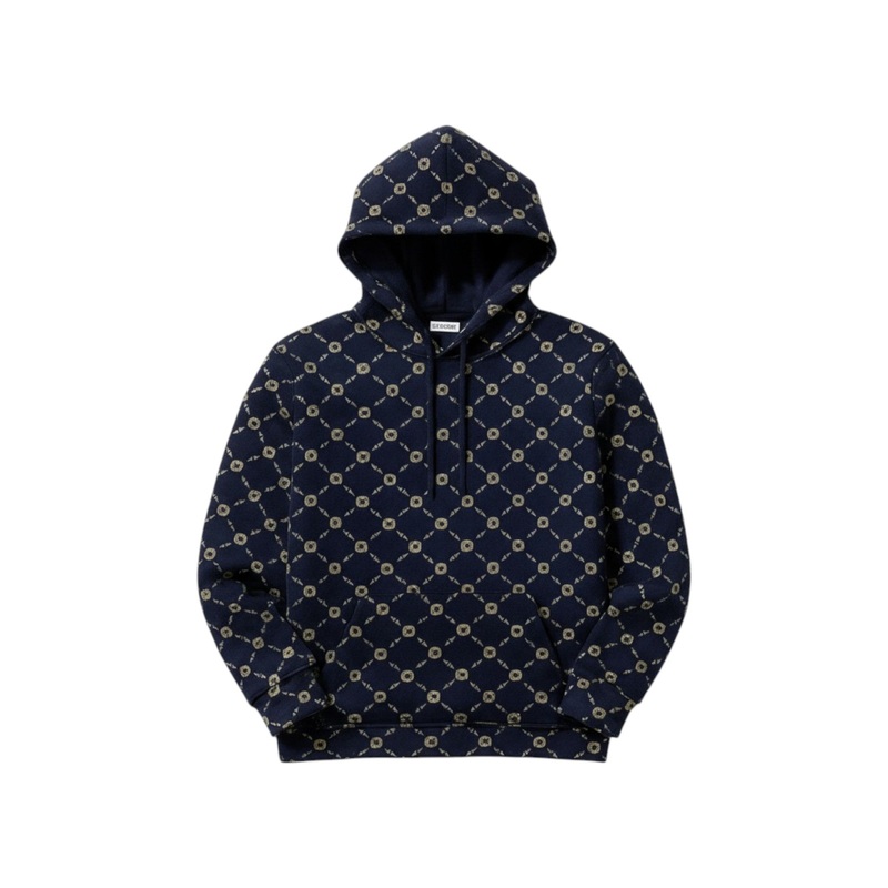 Womens Navy Blue Printed Hoodie  Luxury Chain Pattern Streetwear Fashion