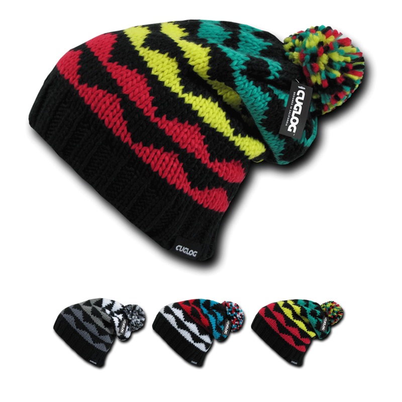 K2 Beanie, Knit Cap, Cuff Slouch Beanie with Pom Pom – Cuglog K023