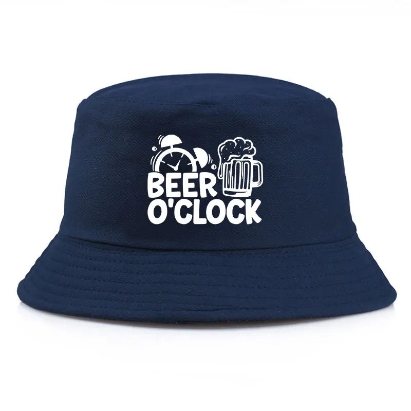 Beer OClock Print Bob Double-Sided Bucket Hat Casual Fashion Fisherman Cap
