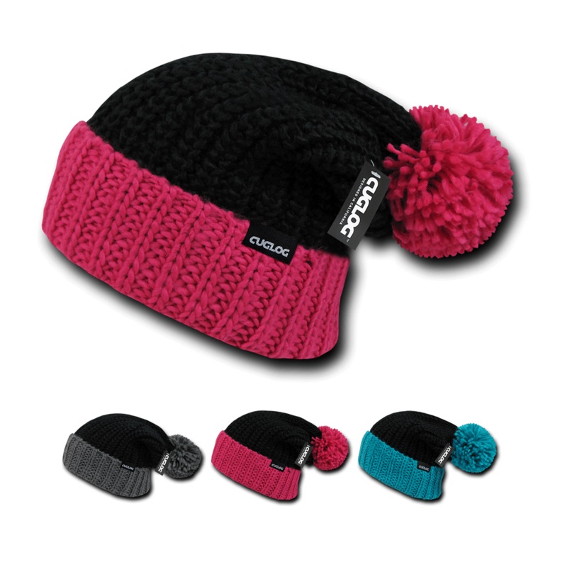 Rainier Beanie, Knit Cap, Cuff Beanie with Pom Pom – Cuglog K030
