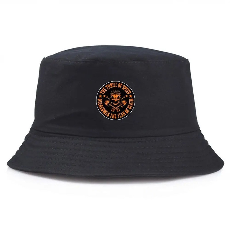 Black Summer Bucket Hat With Skull Print Fishing Cap For Men Women