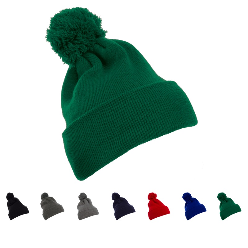 YP Classics 1501P Cuffed Pom Pom Knit Beanie, Knit Cap, Yupoong 1501P