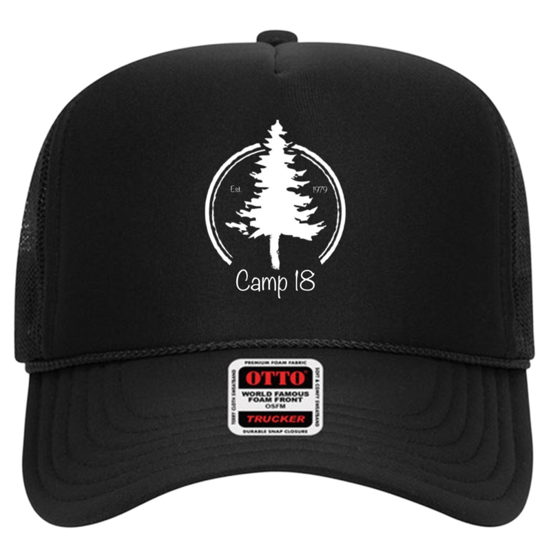 Camp 18  5 Panel High Crown Mesh Back Trucker Hat Black