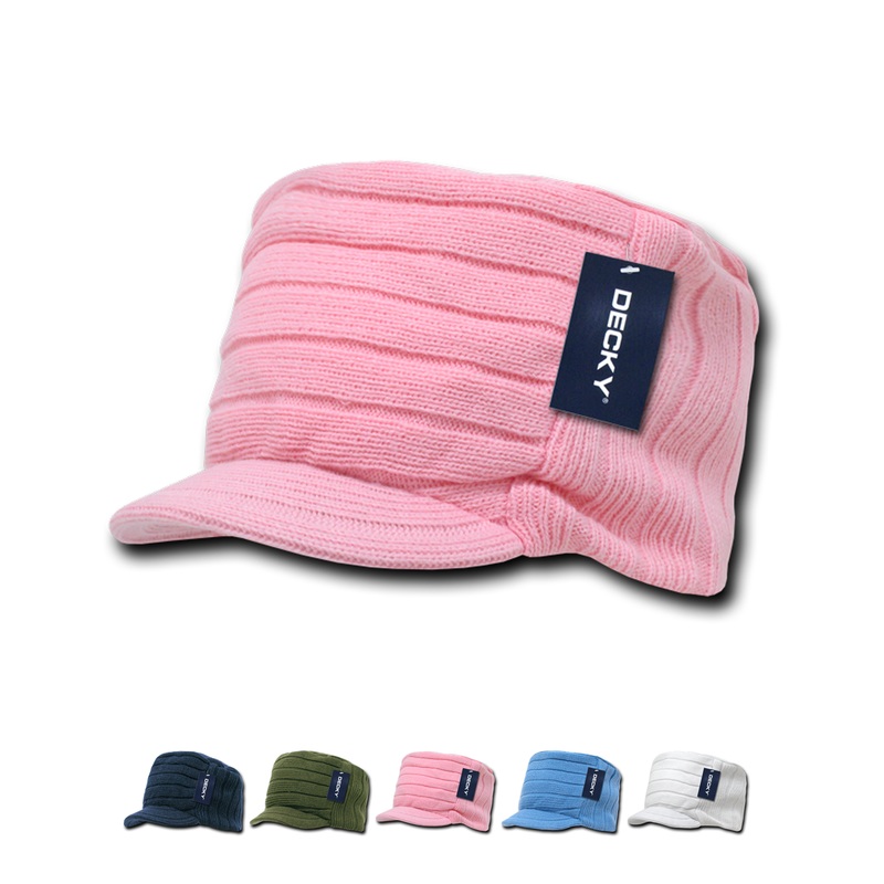 Decky 615 – Knitted Flat Top Cap with Visor, Knit Beanie
