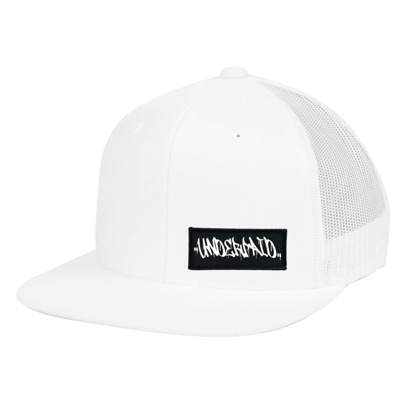 Underpaid   Patch Flat Brim Trucker Snapback Hat White