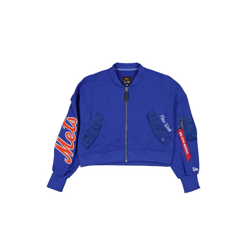 Alpha Industries x New York Mets Blue Women’s Full Zip Cropped Fleece Jacket