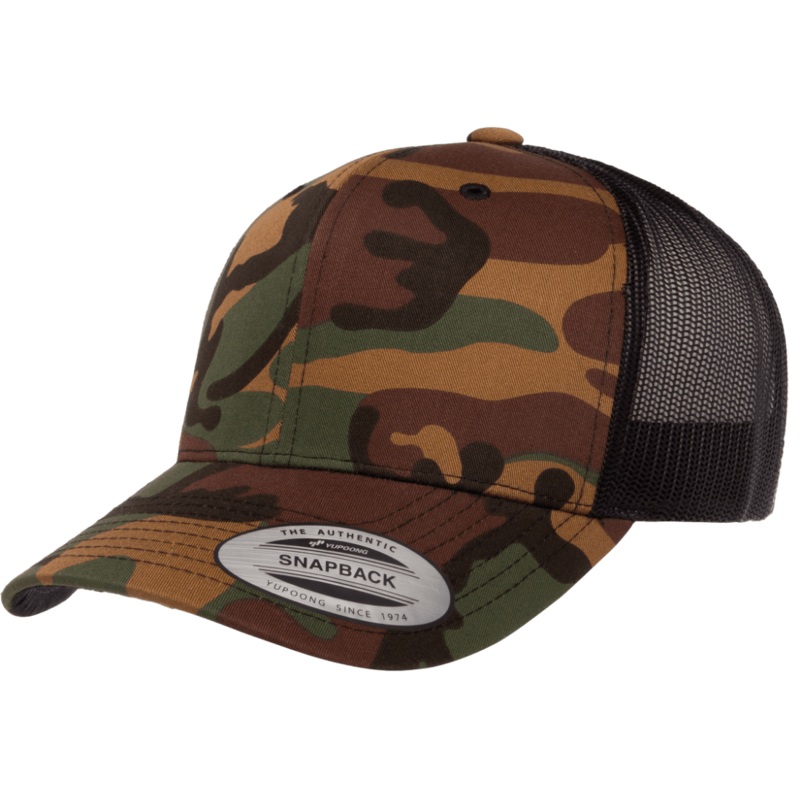 Yupoong 6606CA Camo Retro Trucker Hat, Baseball Cap with Mesh Back, Camouflage – YP Classics