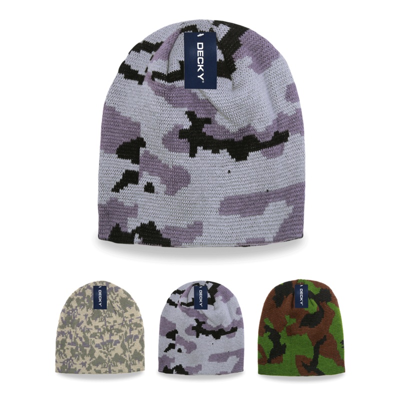 Decky 8031 – Camo Short Beanie, Camouflage Knit Beanie Cap