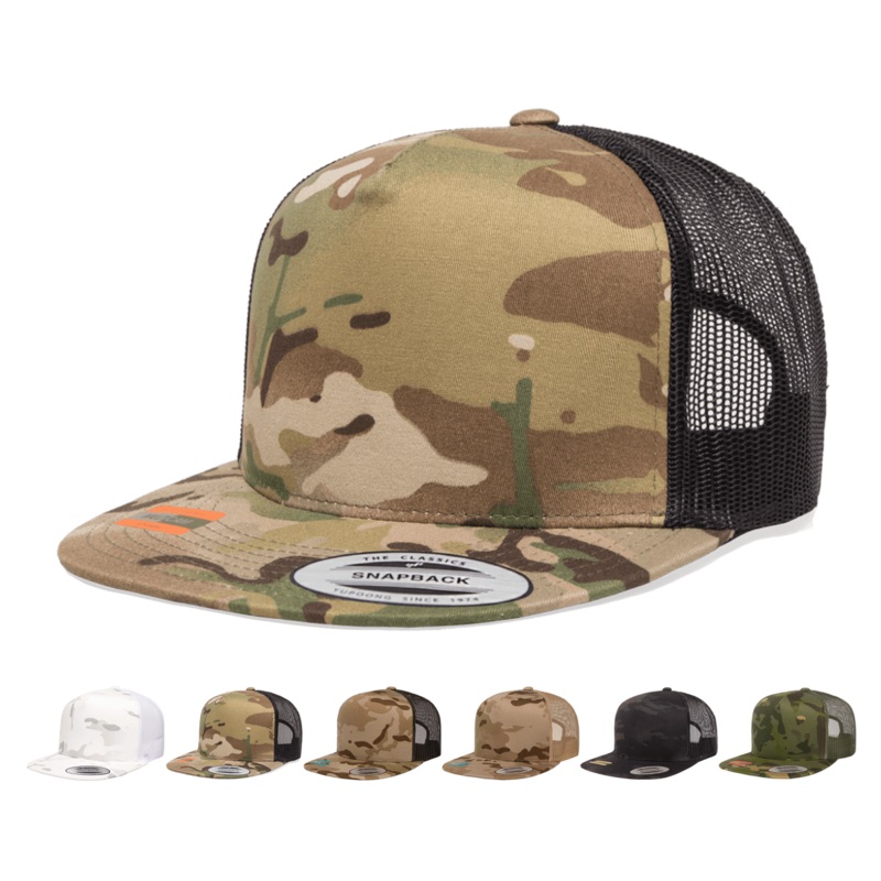 Yupoong 6006MC MultiCam Camo Trucker Snapback Hat, Flat Bill Cap with Mesh Back – YP Classics