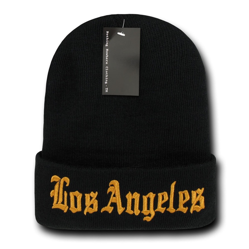 Los Angeles LA City Beanie, Knit Cap, Black/Gold – N21