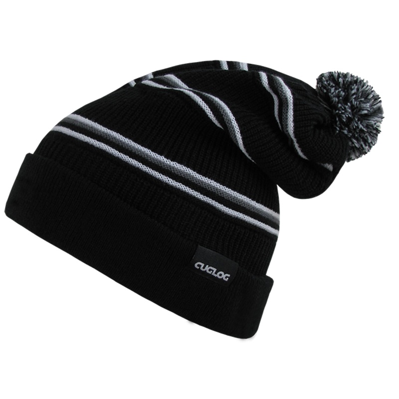 Kinabalu Slouch Striped Beanie, Pom Knit Cap – Cuglog K020