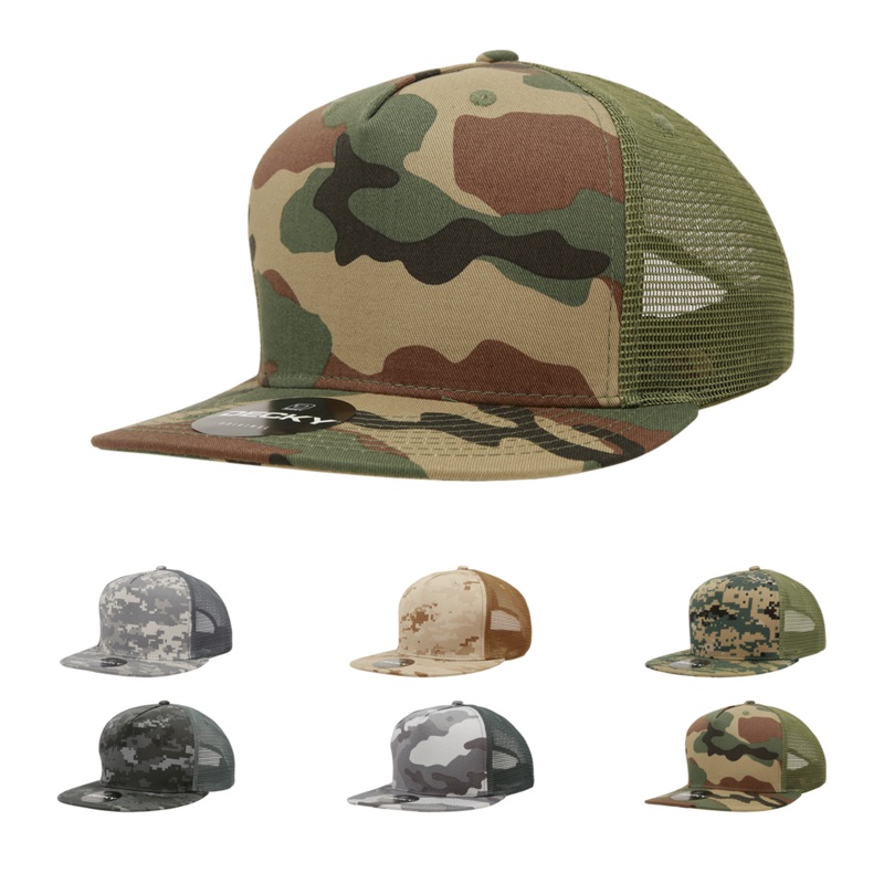 5 Panel Camo Trucker Hats Snapback Flat Bill Mesh Caps – Decky 1040