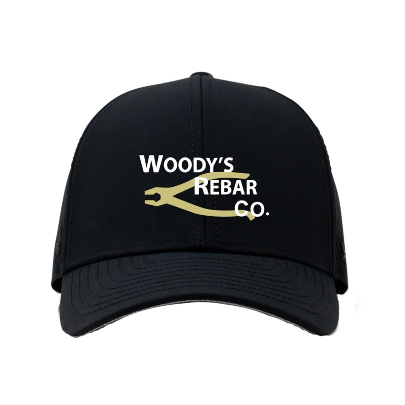 Woodys Rebar Company  Waterproof Performance HTV Trucker Snapback Hat Black