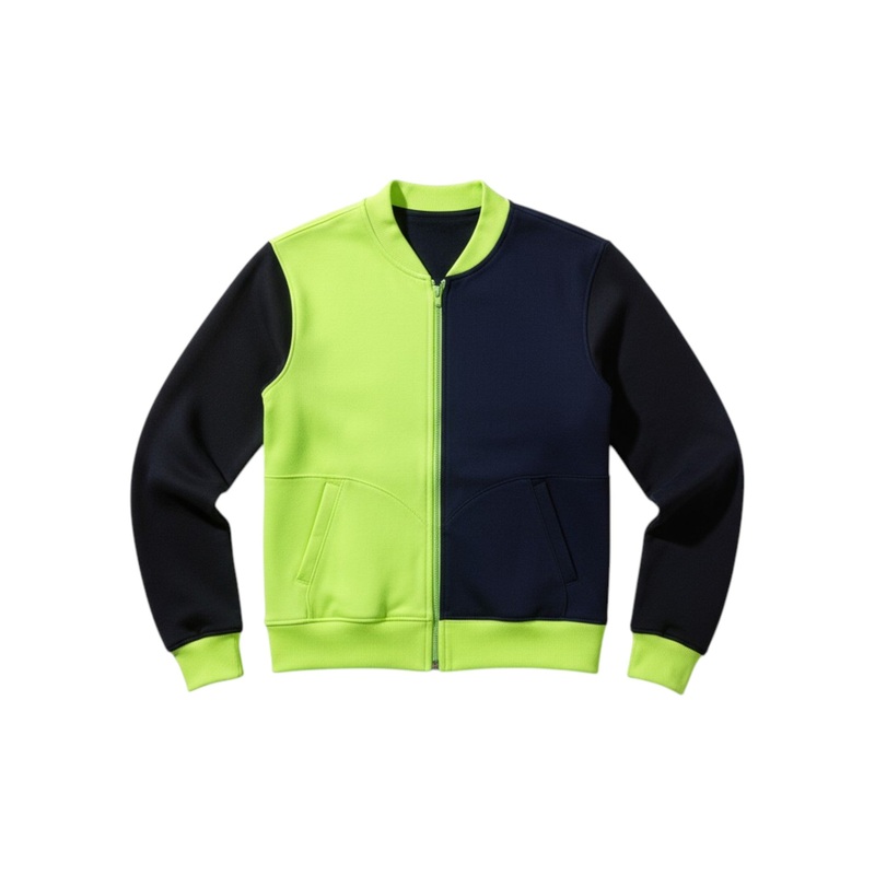 Womens Lime Green & Navy Blue Color Block Jacket  Stylish Casual Sweatshirt