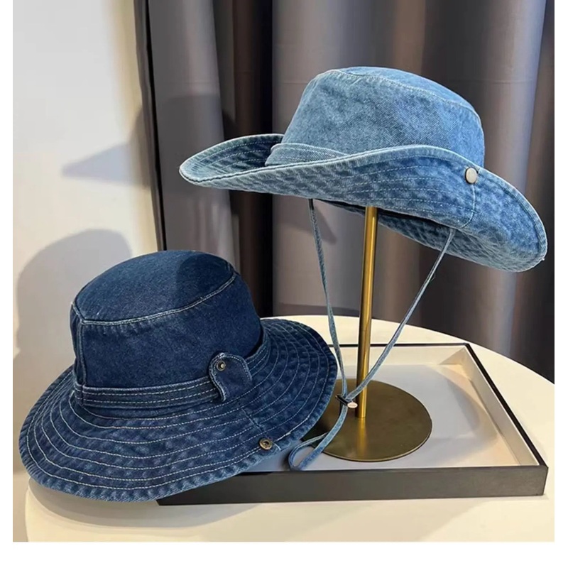 Vintage Washed Denim Bucket Hat Unisex Summer Sun Hat For Women Men