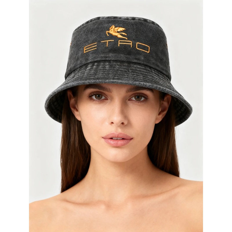 ‘E.T.R.O’  Washed Retro Sunshade Embroidered Fisherman Hat Bucket Hat