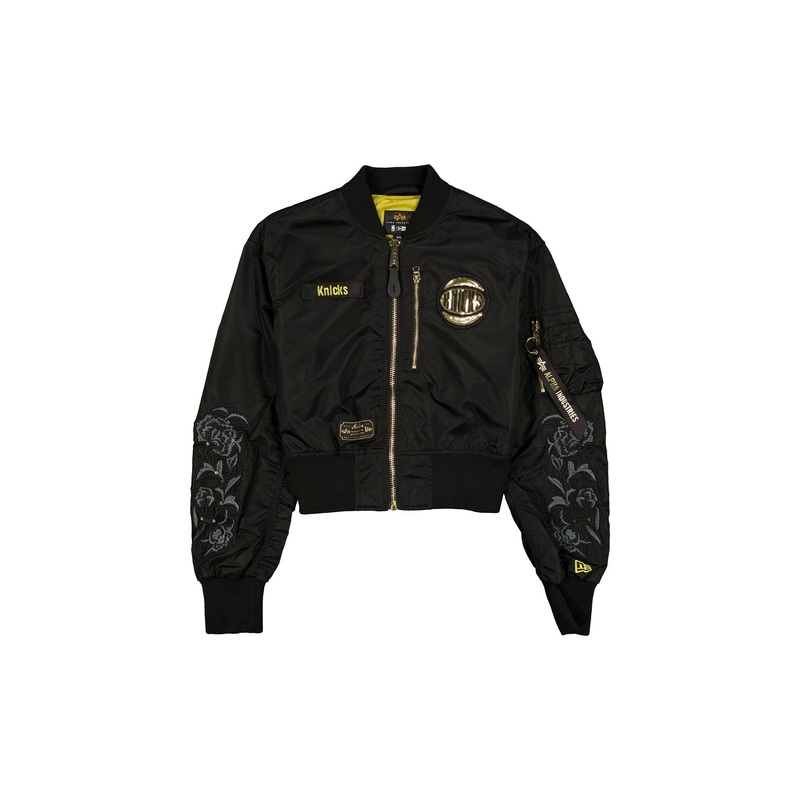 Alpha Industries x New York Knicks Black and Gold Women’s Cropped L-2B Bomber Jacket