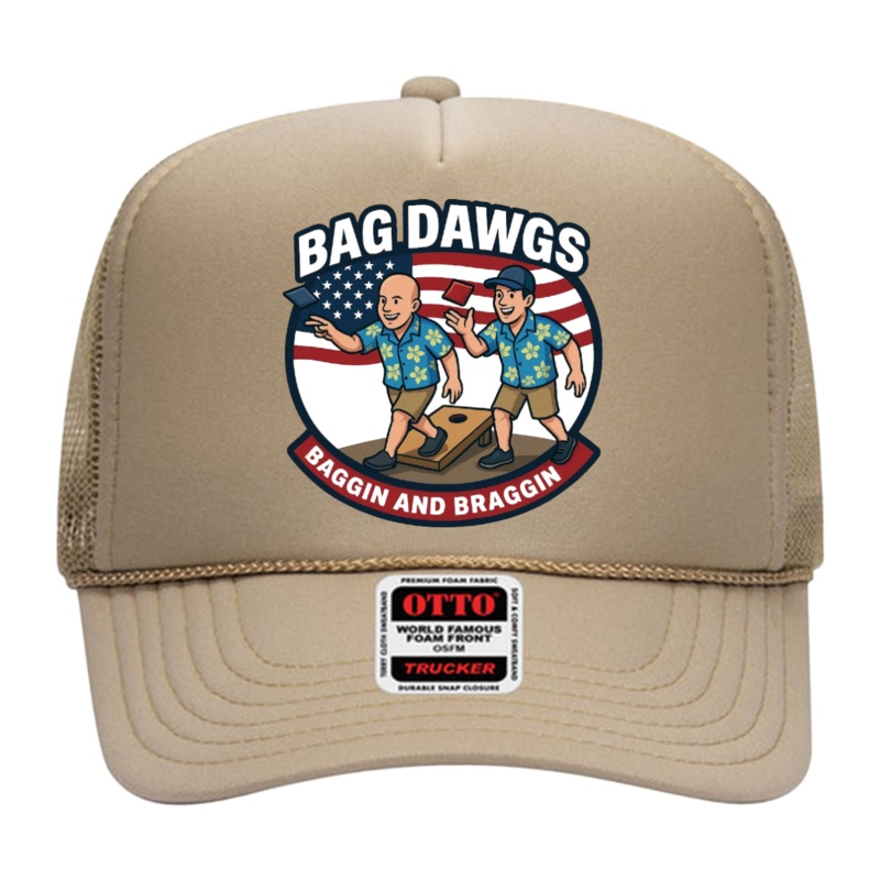 Bad Dawgs  5 Panel High Crown Mesh Back Trucker Hat Khaki