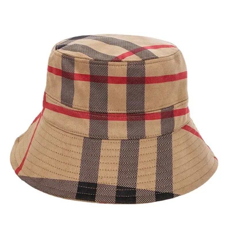 Women Bucket Hats Foldable Plaid Pattern Sun Hats Japanese Casual Winter Warm