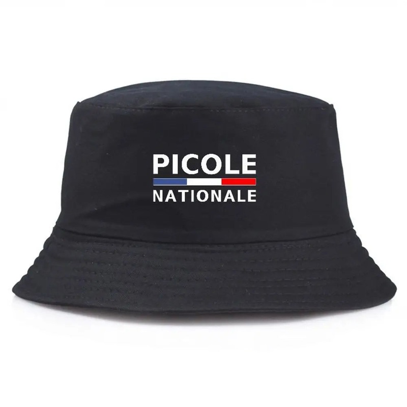 Black Bucket Hat Summer Fisherman Hat Fishing Cap With PICOLE NATIONALE Print