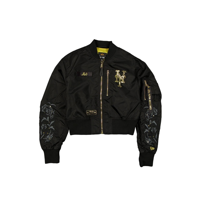 Alpha Industries x New York Mets Black and Gold Women’s Cropped L-2B Bomber Jacket