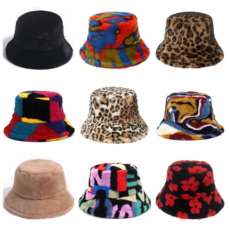 Winter Bucket Hat Women’s Fashion Leopard Panama Warm Hat For Women