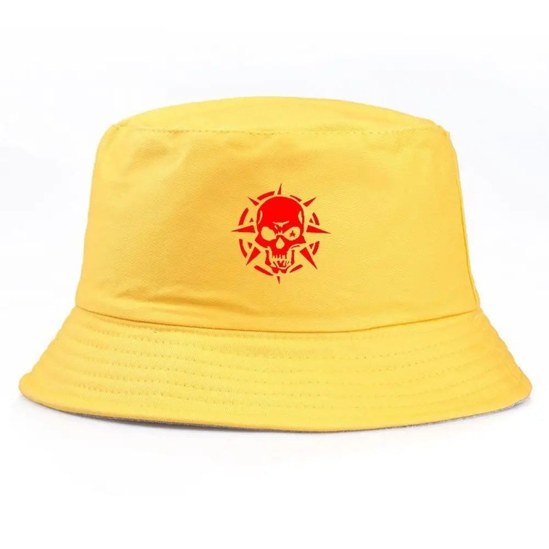 Black Bucket Hat Summer Fisherman Hat Fishing Hat With Red Skull Print
