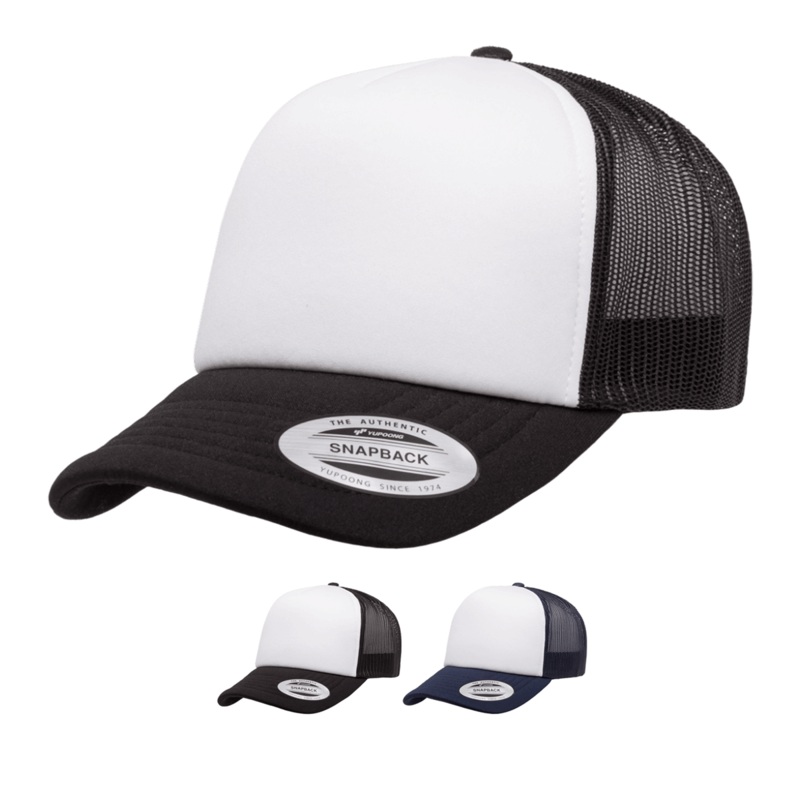 Yupoong 6320W Curved Foam Trucker Hat, Mesh Baseball Cap – White Front