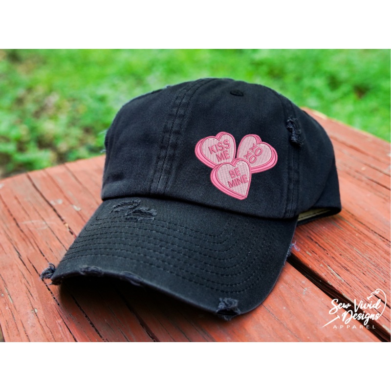 Conversation Hearts | Distressed Baseball Cap OR Ponytail Hat