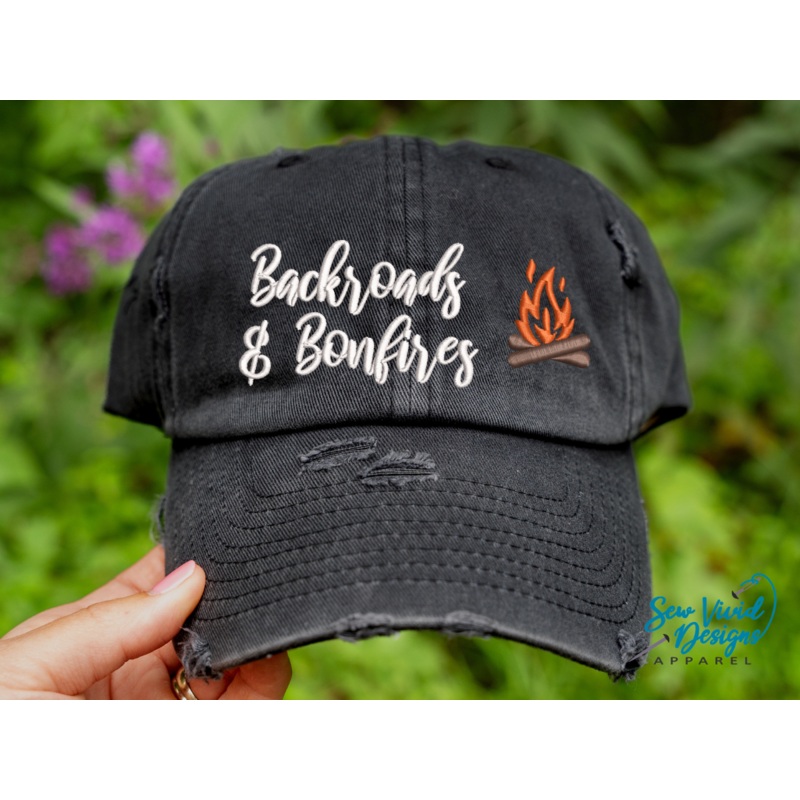 Backroads & Bonfires | Distressed Baseball Cap OR Ponytail Hat