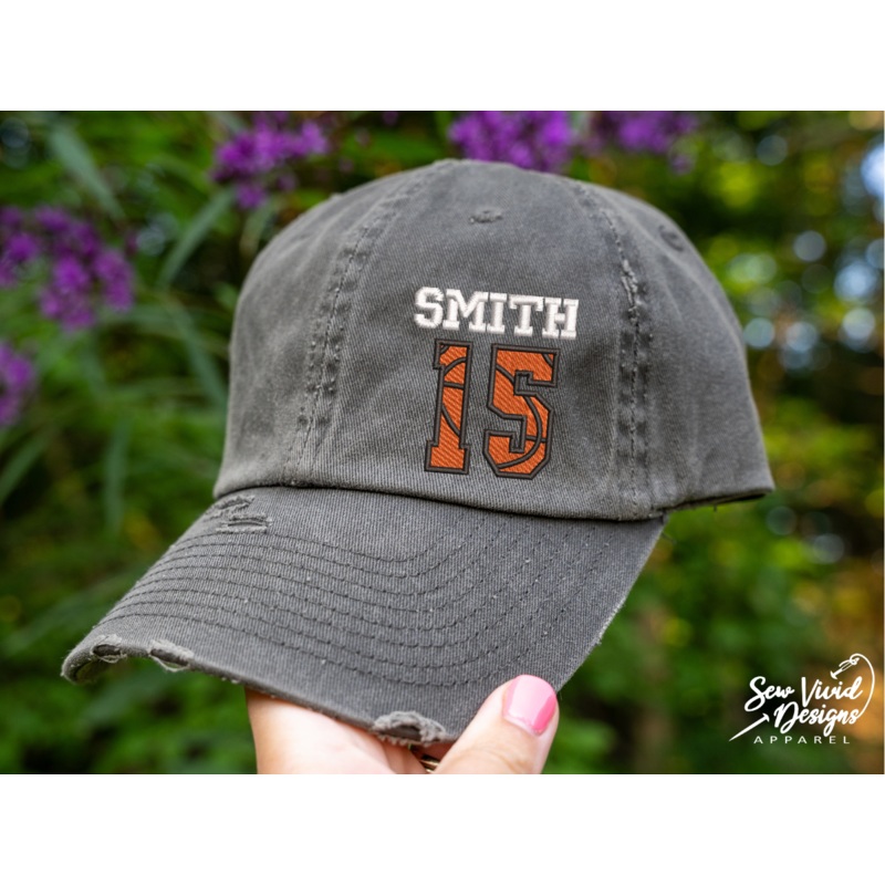 Basketball Numbers Hat w/Custom Name | Distressed Baseball Cap OR Ponytail Hat