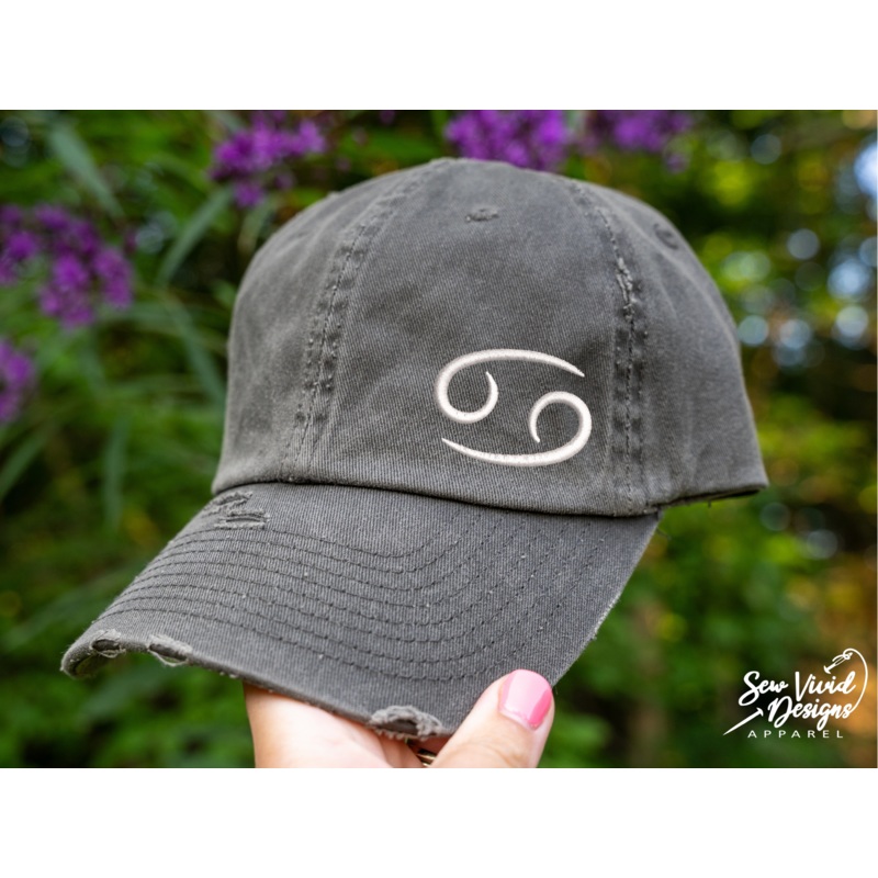 Cancer | Distressed Baseball Cap OR Ponytail Hat | Zodiac Sign