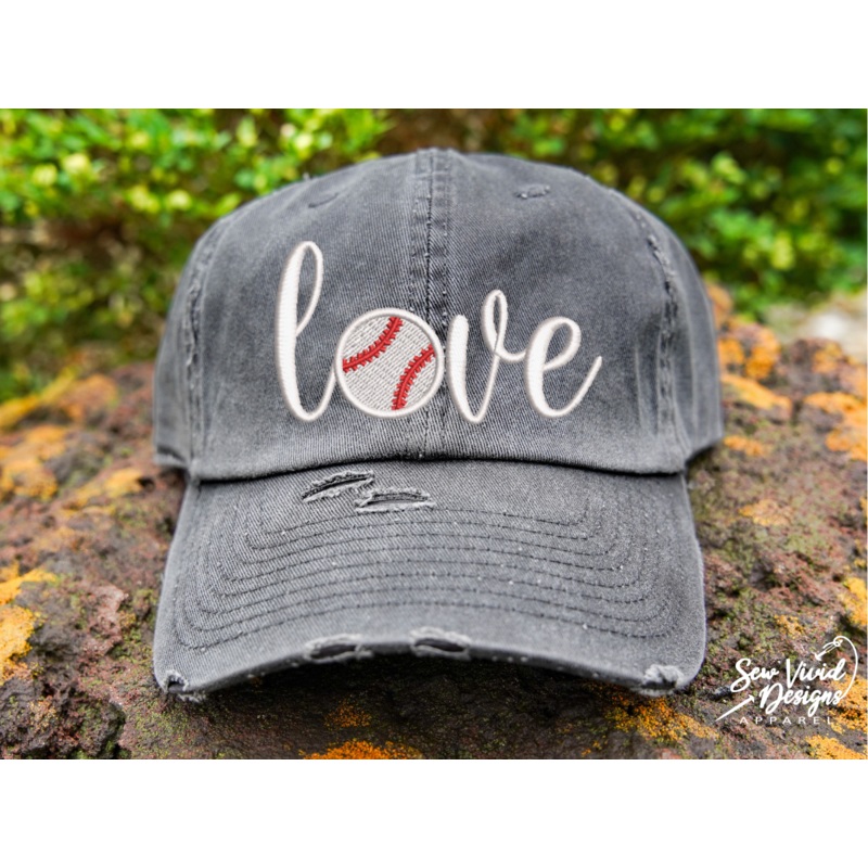 Baseball Love Hat | Distressed Baseball Cap OR Ponytail Hat